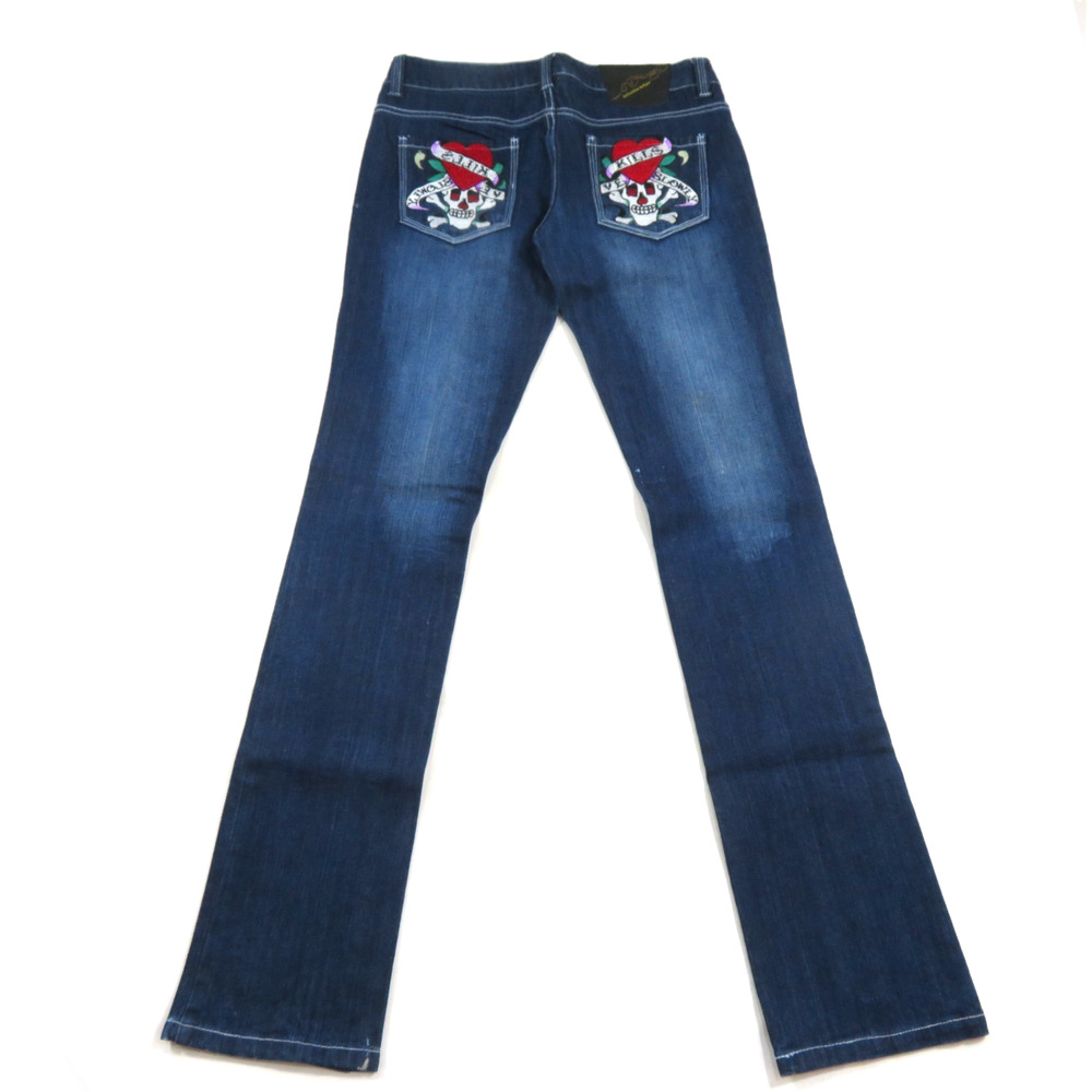 Ed Hardy Christian Audigier Blue Jeans Blue Wash Sz 29 Measure 30x35 Skull Y2K
